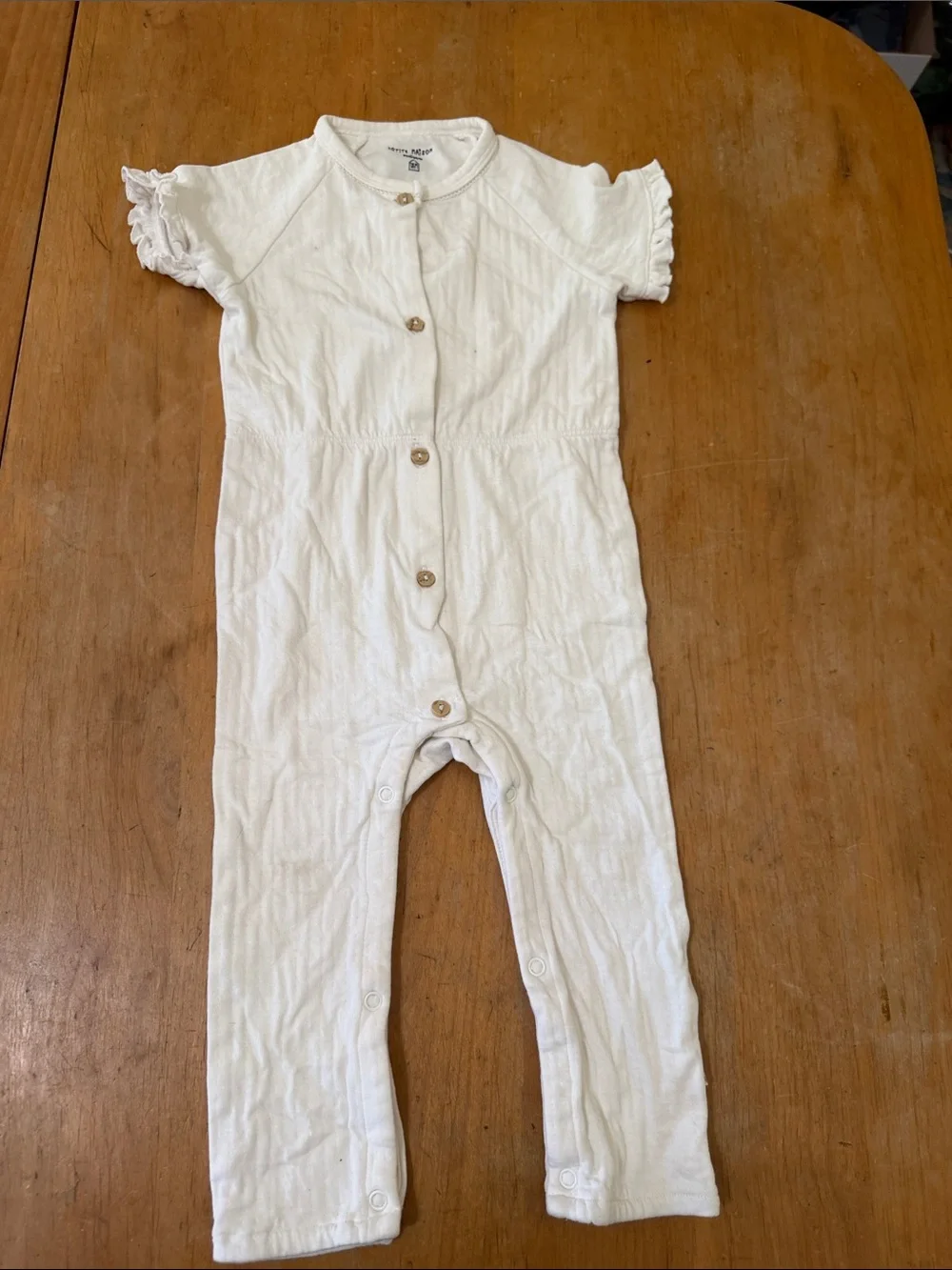 Soft Cream Button-Front Baby Romper Petite Maison sz 18 mos one piece